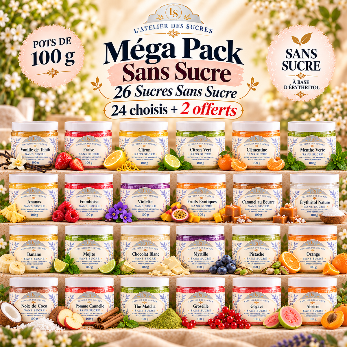 Méga Pack Sans Sucre – 26 Sucres Sans Sucre (24 choisis + 2 offerts)